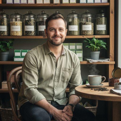 Šálka voňavého bylinkového čaju na drevenom stole v útulnej izbe